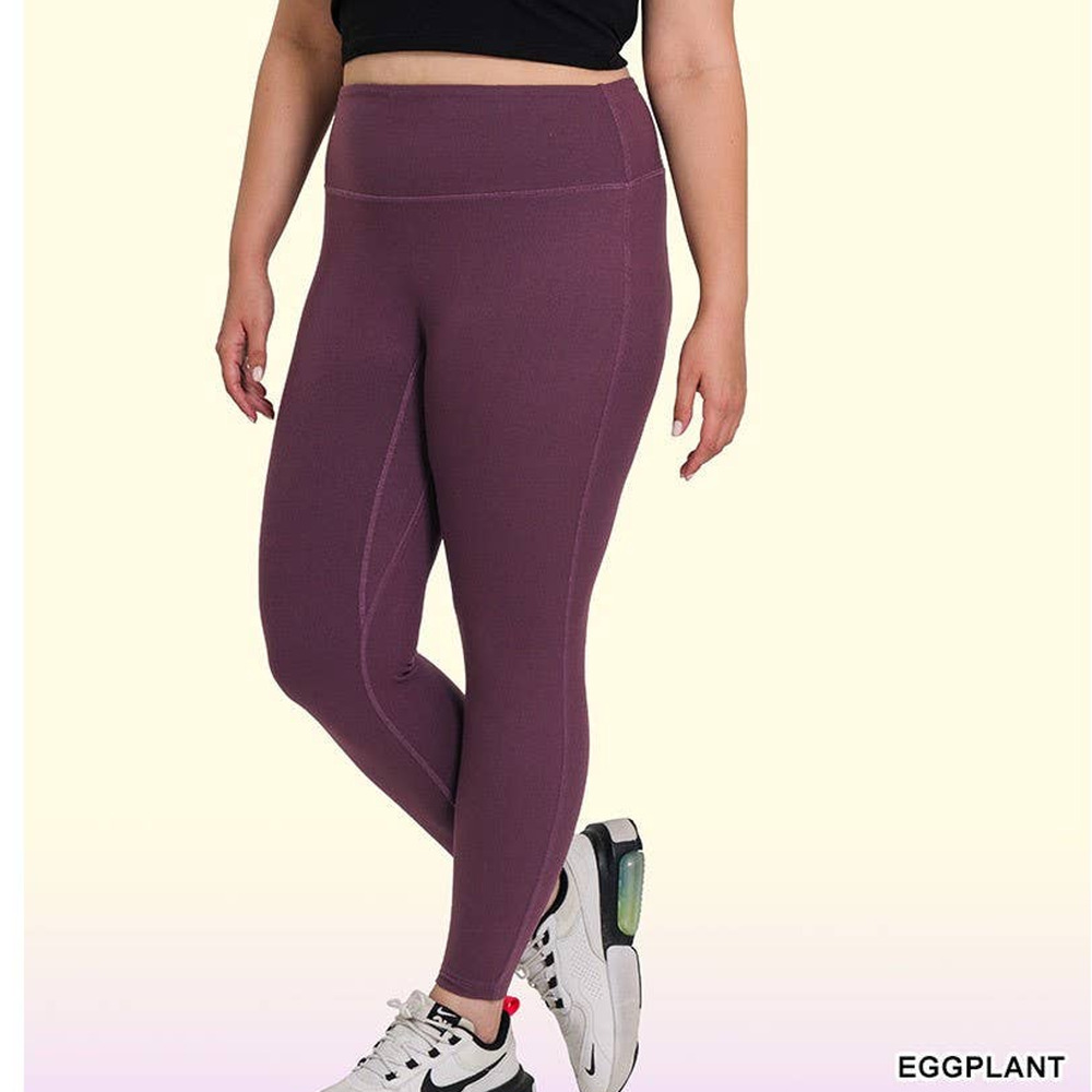 1X Zenana Brushed Microfiber Full Length Leggings eggplant purple buttery soft